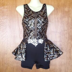 Weissman Dance Costume LC Out Out Mesh Sequin Biketard Cutaway Peplum 14685
